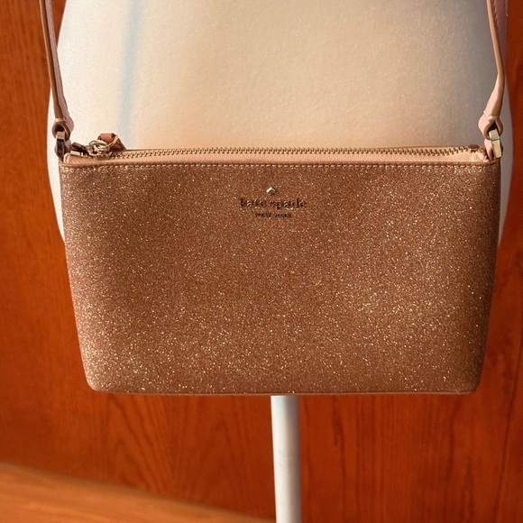 Kate Spade Pink and Gold Glitter Spacious Crossbody Bag With Silver Hardware - Picture 6 of 14